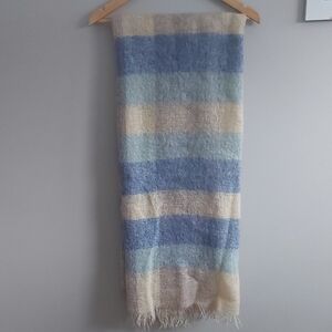 Vintage Mohair Cozy Blue and Cream Plaid Throw Blanket